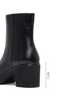 Women's Black Zippered Thick Heeled Leather Boot | Derimod Women's Black Zippered Thick Heeled Leather Boot | Derimod