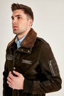 Air Force Men's Brown Fur Collared Nubuck Leather Pilot Jacket | Derimod Air Force Men's Brown Fur Collared Nubuck Leather Pilot Jacket | Derimod