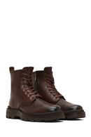 Men's Brown Lace-Up Zipper Leather Casual Boot | Derimod Men's Brown Lace-Up Zipper Leather Casual Boot | Derimod
