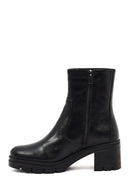 Women's Black Zippered Thick Heeled Leather Boot | Derimod Women's Black Zippered Thick Heeled Leather Boot | Derimod