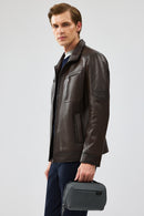 Hugo Men's Mink Leather Jacket | Derimod Hugo Men's Mink Leather Jacket | Derimod
