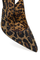 Women's Leopard Patterned Jeweled Open Back High Thin Heel Leather Shoe | Derimod Women's Leopard Patterned Jeweled Open Back High Thin Heel Leather Shoe | Derimod