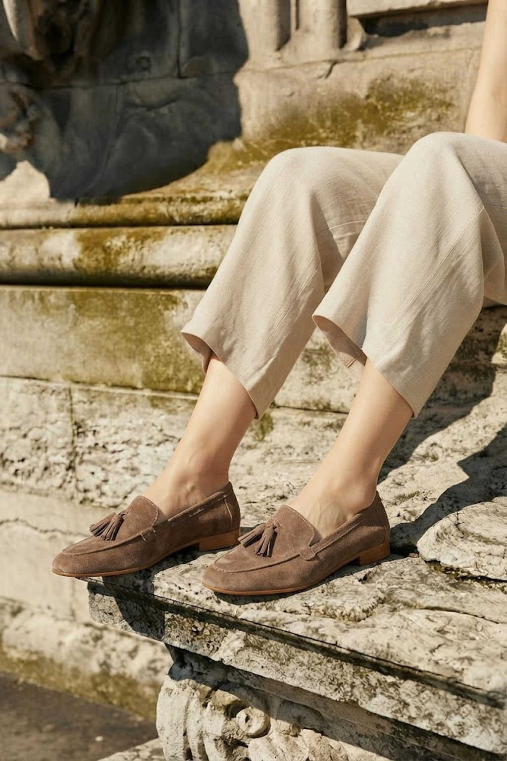 Kadın Vizon Püsküllü Süet Deri Loafer