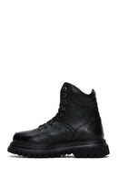Women's Black Leather Flat Boots | Derimod Women's Black Leather Flat Boots | Derimod