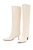 Women's Cream Thin Heel Leather Boots | Derimod Women's Cream Thin Heel Leather Boots | Derimod