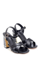 Women's Crocodile Printed Thick Heeled Sandals | Derimod Women's Crocodile Printed Thick Heeled Sandals | Derimod