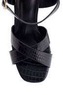 Women's Crocodile Printed Thick Heeled Sandals | Derimod Women's Crocodile Printed Thick Heeled Sandals | Derimod