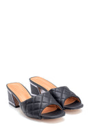 Women's Black Quilted Detailed Thick Heeled Slippers | Derimod Women's Black Quilted Detailed Thick Heeled Slippers | Derimod