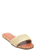Women's Beige Straw Casual Flat Slippers | Derimod Women's Beige Straw Casual Flat Slippers | Derimod