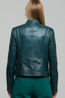 Ella Women's Green Stretch-Fit Leather Jacket | Derimod Ella Women's Green Stretch-Fit Leather Jacket | Derimod