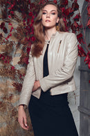 Ella Women's Beige Stretch-Fit Leather Jacket | Derimod Ella Women's Beige Stretch-Fit Leather Jacket | Derimod