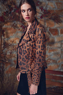 Belair Women's Leopard Leather Jacket | Derimod Belair Women's Leopard Leather Jacket | Derimod