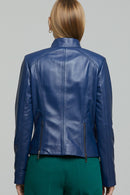Venice Women's Blue Leather Jacket | Derimod Venice Women's Blue Leather Jacket | Derimod