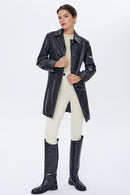 Sophia Women's Black Long Leather Jacket | Derimod Sophia Women's Black Long Leather Jacket | Derimod