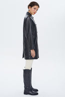 Sophia Women's Black Long Leather Jacket | Derimod Sophia Women's Black Long Leather Jacket | Derimod