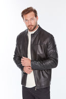 Neymar(Plus) Men's Black Leather Jacket | Derimod Neymar(Plus) Men's Black Leather Jacket | Derimod