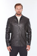Neymar(Plus) Men's Black Leather Jacket | Derimod Neymar(Plus) Men's Black Leather Jacket | Derimod
