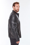 Neymar(Plus) Men's Black Leather Jacket | Derimod Neymar(Plus) Men's Black Leather Jacket | Derimod