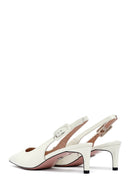 Women's Cream Slingback Low Thin Heel Leather Shoes | Derimod Women's Cream Slingback Low Thin Heel Leather Shoes | Derimod
