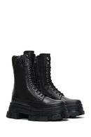 Women's Black Leather Thick Soled Boots | Derimod Women's Black Leather Thick Soled Boots | Derimod