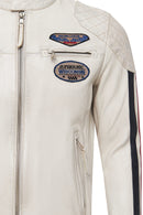 Storm Men's White Slim-Fit Leather Jacket with Emblem | Derimod Storm Men's White Slim-Fit Leather Jacket with Emblem | Derimod