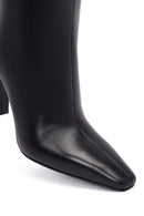 Women's Black Zippered High Thick Heel Leather Boot | Derimod Women's Black Zippered High Thick Heel Leather Boot | Derimod