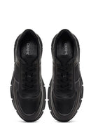 Erkek Siyah Bağcıklı Kalın Tabanlı Deri Sneaker | Derimod Erkek Siyah Bağcıklı Kalın Tabanlı Deri Sneaker | Derimod