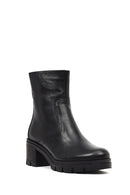 Women's Black Zippered Thick Heeled Leather Boot | Derimod Women's Black Zippered Thick Heeled Leather Boot | Derimod
