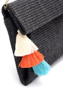 Women's Black Straw Portfolio Bag | Derimod Women's Black Straw Portfolio Bag | Derimod
