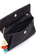 Women's Black Straw Portfolio Bag | Derimod Women's Black Straw Portfolio Bag | Derimod