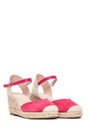 Women's Pink Suede Wedge Heel Espadrille Sandals | Derimod Women's Pink Suede Wedge Heel Espadrille Sandals | Derimod
