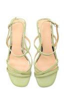 Women's Green Printed Heeled Sandals | Derimod Women's Green Printed Heeled Sandals | Derimod