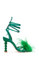Women's Green Furry Heeled Sandals | Derimod Women's Green Furry Heeled Sandals | Derimod