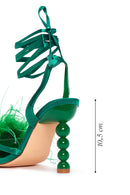 Women's Green Furry Heeled Sandals | Derimod Women's Green Furry Heeled Sandals | Derimod