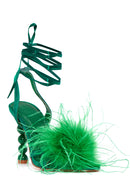 Women's Green Furry Heeled Sandals | Derimod Women's Green Furry Heeled Sandals | Derimod