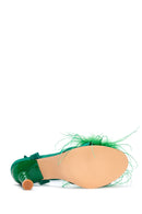 Women's Green Furry Heeled Sandals | Derimod Women's Green Furry Heeled Sandals | Derimod
