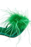 Women's Green Furry Heeled Sandals | Derimod Women's Green Furry Heeled Sandals | Derimod