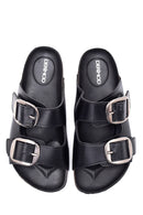 Women's Black Double Buckle Slippers | Derimod Women's Black Double Buckle Slippers | Derimod