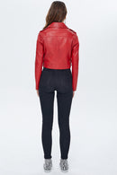 Star Women's Red Short Leather Biker Jacket | Derimod Star Women's Red Short Leather Biker Jacket | Derimod