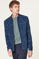 Neymar Men's Blue Suede Leather Jacket | Derimod Neymar Men's Blue Suede Leather Jacket | Derimod