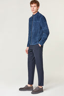 Neymar Men's Blue Suede Leather Jacket | Derimod Neymar Men's Blue Suede Leather Jacket | Derimod