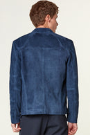 Neymar Men's Blue Suede Leather Jacket | Derimod Neymar Men's Blue Suede Leather Jacket | Derimod