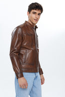 Felibe Men's Cognac Leather Jacket | Derimod Felibe Men's Cognac Leather Jacket | Derimod