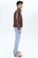 Felibe Men's Cognac Leather Jacket | Derimod Felibe Men's Cognac Leather Jacket | Derimod