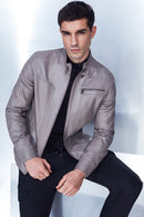 Felibe Men's Mink Leather Jacket | Derimod Felibe Men's Mink Leather Jacket | Derimod