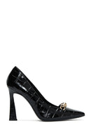Women's Black Crocodile Leather Heeled Shoes | Derimod Women's Black Crocodile Leather Heeled Shoes | Derimod