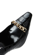 Women's Black Crocodile Leather Heeled Shoes | Derimod Women's Black Crocodile Leather Heeled Shoes | Derimod