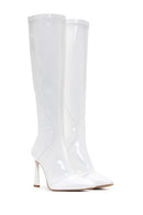 Women's White Leather High Heeled Boots | Derimod Women's White Leather High Heeled Boots | Derimod