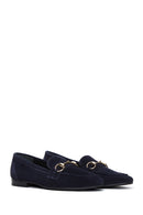 Women's Navy Blue Suede Leather Loafer | Derimod Women's Navy Blue Suede Leather Loafer | Derimod