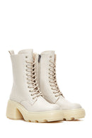 Women's Beige Zippered Heeled Boots | Derimod Women's Beige Zippered Heeled Boots | Derimod